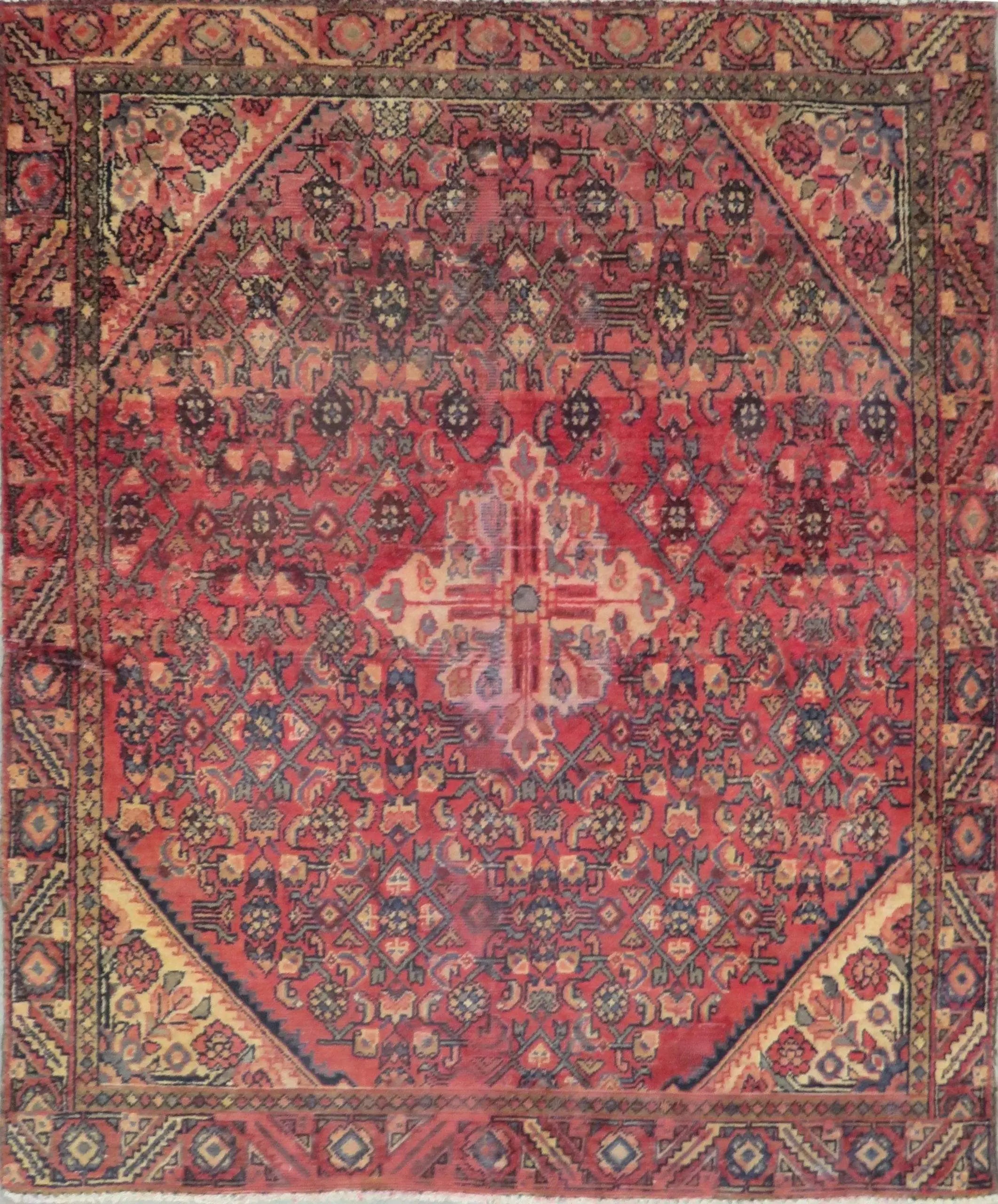 One Of The Kind Hand-Knotted Persian Wool Rug _ Luxurious Vintage Design, 6'1" x 5'1", Artisan Crafted